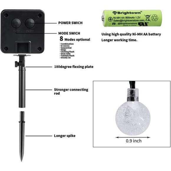 Solar String Lights Outdoor 60 Led 35.6Feet Crystal Globe Lights with 8 Lighting - Picture 5 of 6